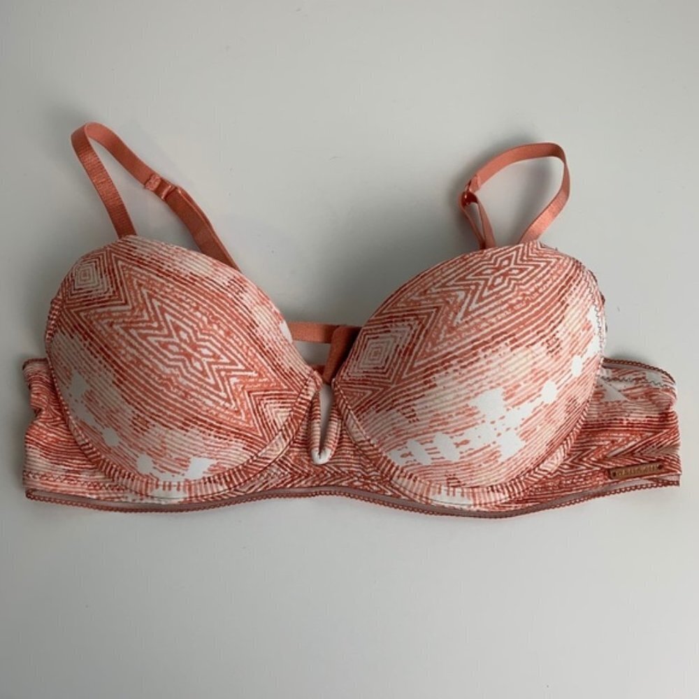 Danskin Intimates Orange/Red Geo Push Up Bra
